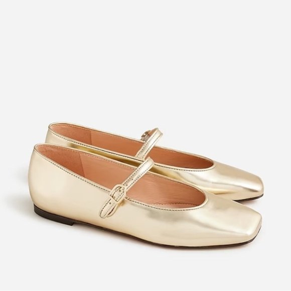 J.Crew Anya Metallic Gold Ballet Mary Jane Flats shoes Size 9.5 - Picture 1 of 3